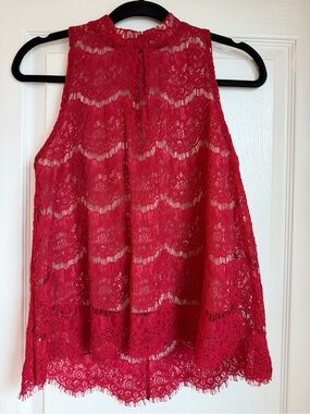 love, Fire Red Lace Shell Top